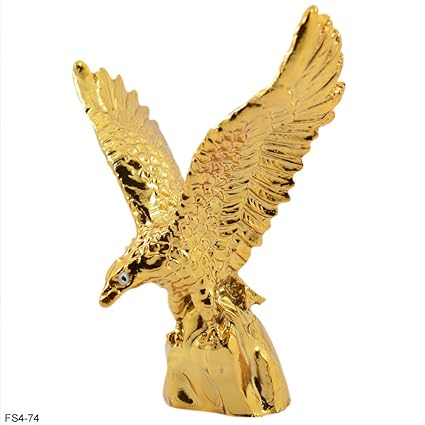 Reiki Crystal Products Porcelain Vastu Feng Shui Flying Golden Eagle Spreading Wings (Gold, 9.5x9cm, 70g)