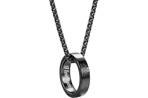 Valentines Day Gift for Him Her-Personalized Ring Necklace for Couples –Custom Name Engraved Pendant Necklaces for Women Men 