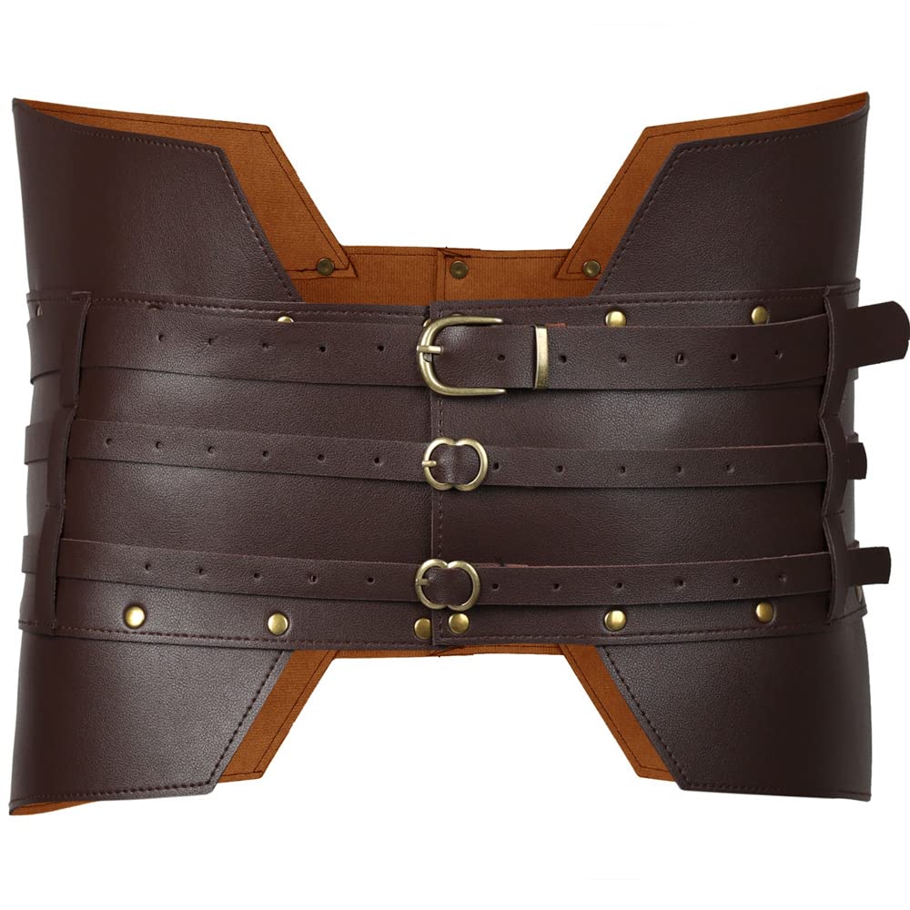 SSDH Medieval Wide Leather Armor Belt - Handmade Steampunk Cosplay Costume Accessory for Women & Men - Renaissance, Viking, Knight, Antique (Brown)