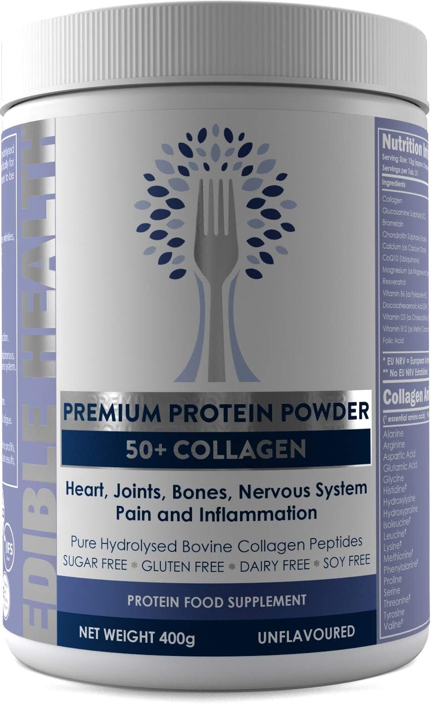 50+ Bovine Hydrolysed Collagen Protein Powder Blend - Joints, Bones, Nerves, Brain, Heart, Sleep, Inflammation & Pain with Glucosamine, Chondroitin, CoQ10, Resveratrol, Vitamins, Minerals