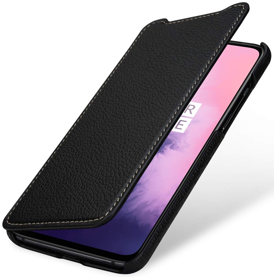 StilGut Book Type Flip Case for OnePlus 7, Genuine Leather OnePlus 7 Case, Black — image 1