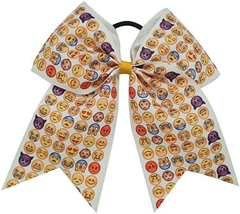 7"Emoji pattern Cheer Bows With Elastic Band Handmade Children Kids Headwear Cheerleading Practice Games School Uniform Hairbow