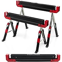 Goplus Saw Horses 2 Pack Folding, Heavy Duty Steel Sawhorse w/24”-32.5” Adjustable Height, 2x4 Supporting Arms, 2600LBS Capac