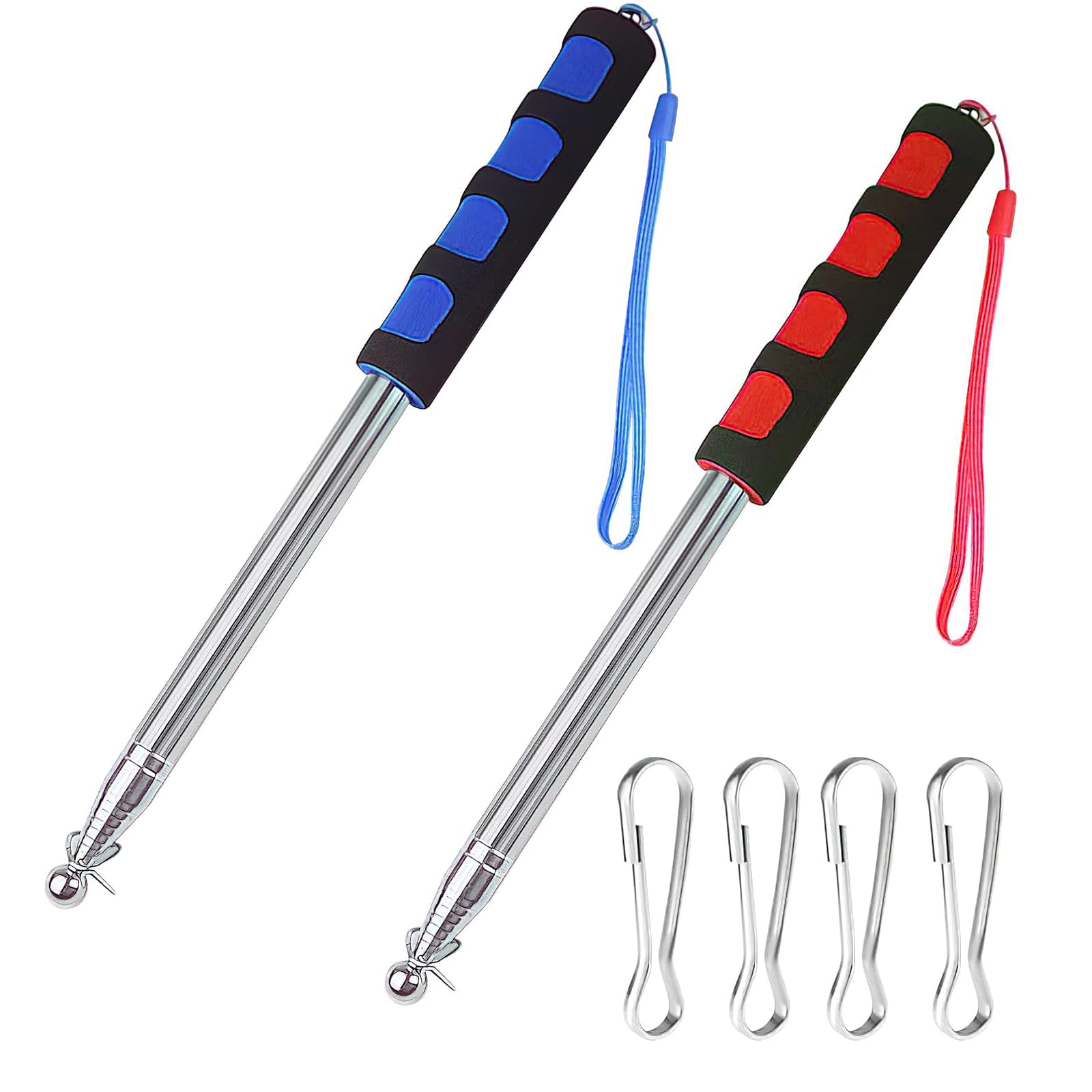 Telescopic Flag Pole, 2 Pcs 2 m Stainless Steel Handheld Flag Pole, Extendable Flag Pole and 4 Pieces Flag Pole Hooks, Portable Retractable Flag Pole For Teacher Tour Guide Camping Company Celebration