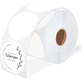 TuSamper 3 Inch (76.2mm x 76.2mm) Round Thermal Printer Label Stickers Self-Adhesive Circle Convenient Multi-Purpose Blank 3" Sticker Roll for Family Classification, Gift Sealing, White (500Pcs)