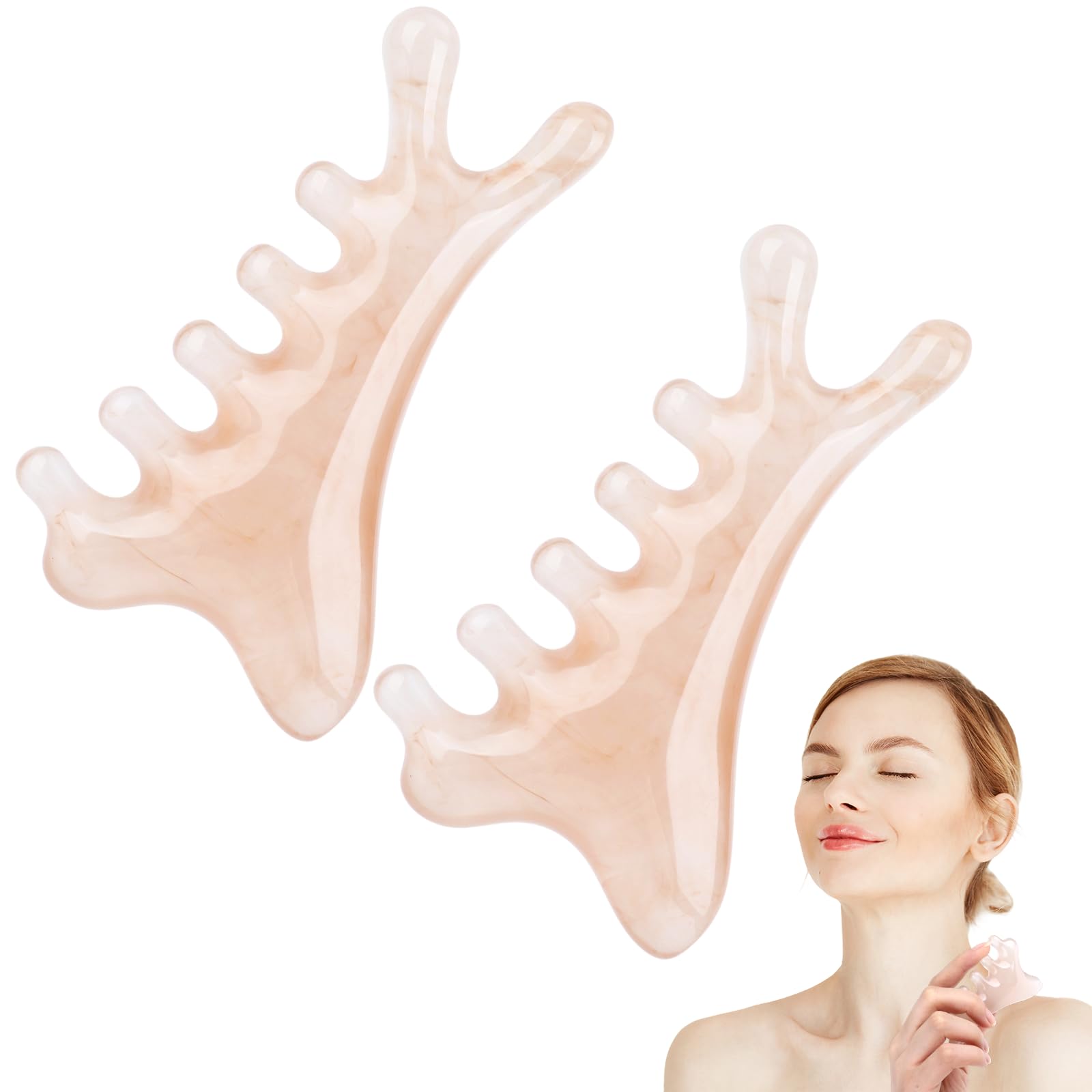 Photo 1 of 2 Pcs 4-in-1 Head Massage Comb, Gua Sha Facial Tools, Multi-Functional Manual Massage Tool for the Face, Eyes, Head and Neck, Relieve Fatigue and Relax the Body(Gray)