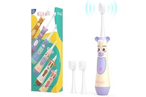 NELL&WELL Kids Electric Toothbrush, 2-Min Timer, 3 Modes with Memory, IPX 7 Waterproof, Battery Powered Kids Toothbrush with 3 Soft Bristles Heads for Children Boys and Girls Ages 3+…