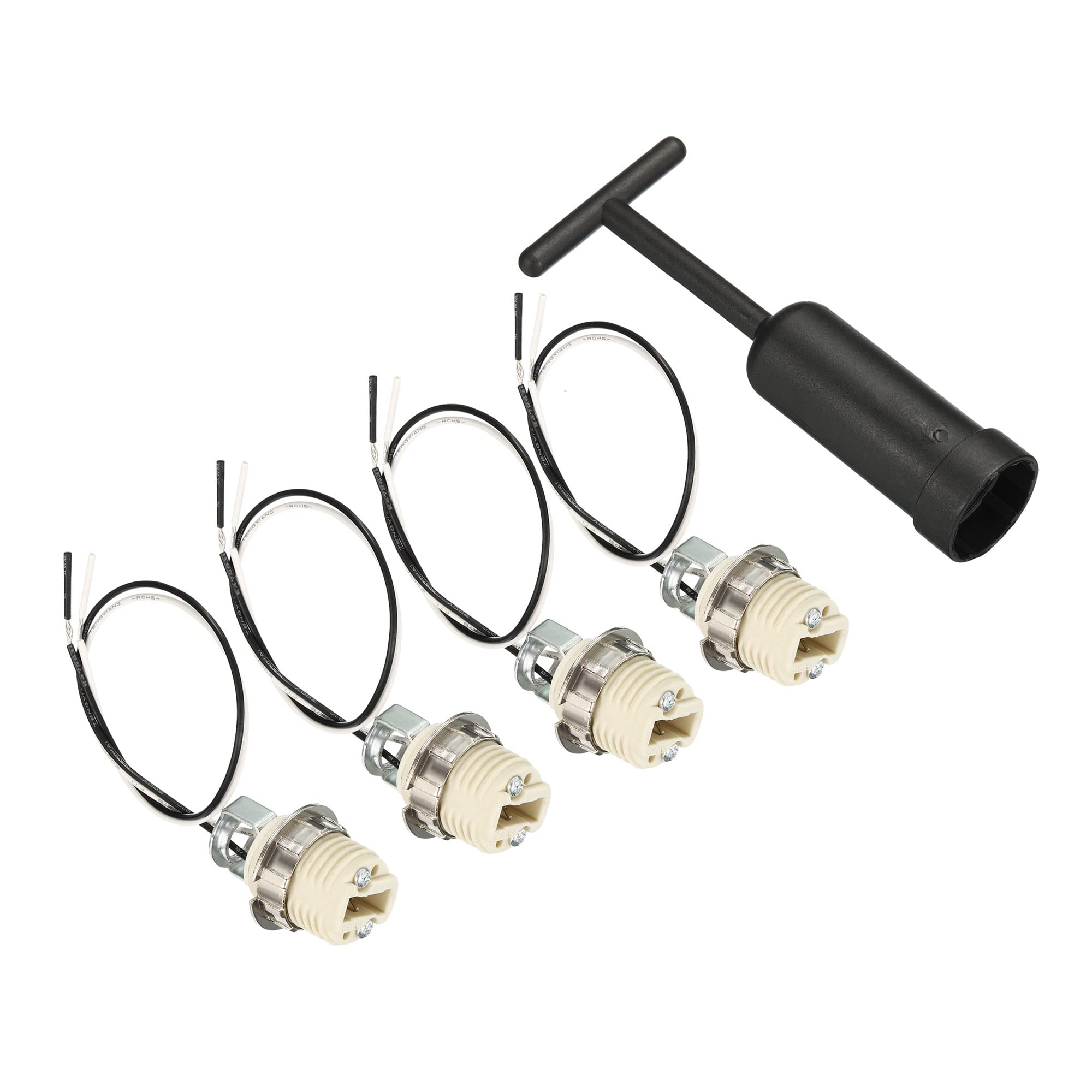 PATIKIL G9 Light Base Socket Kit, 4 Set 10 Inch Long Wire Lead Ceramic Lamp Holder Base with Socket Ring Removal Tool, White