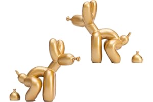 Artconal Golden Pooping Balloon Dog Sculpture(Set of 2) Funny Squatting Dog with Poop, Humorous Accent Home Decoration, Balloon Animal Statue Decoration Gifts