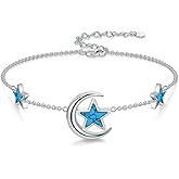 PEIMKO 925 Sterling Silver Star Turquoise Exquisite Bracelet with Moon Boho Style Bracelet Jewelry Gifts for Women Mother