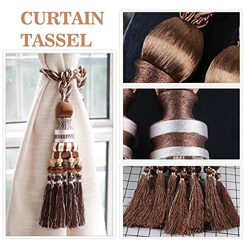 KISENG 1 Pair Beaded Tassels Curtain Tiebacks Rope Holdbacks for Bedroom (G Light Brown)
