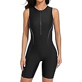 ATTRACO Boyleg One Piece Swimsuits for Women Athletic Bathing Suits Color Block Zip Up Swimwear