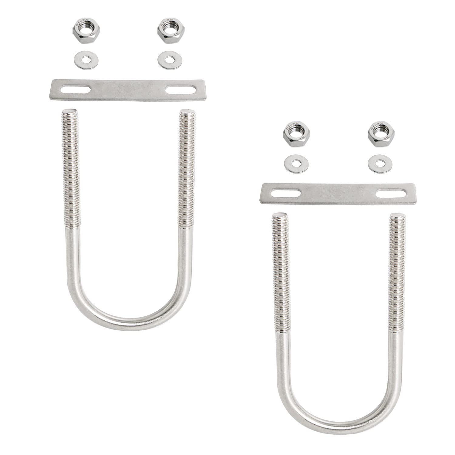Aopin Round U-Bolt 1.3"(33mm) Inner Width U Bolts Brackets 304 Stainless Steel M6 with Nut, Plate, Washer for Car/RV/Trailer Bumper,2 Sets