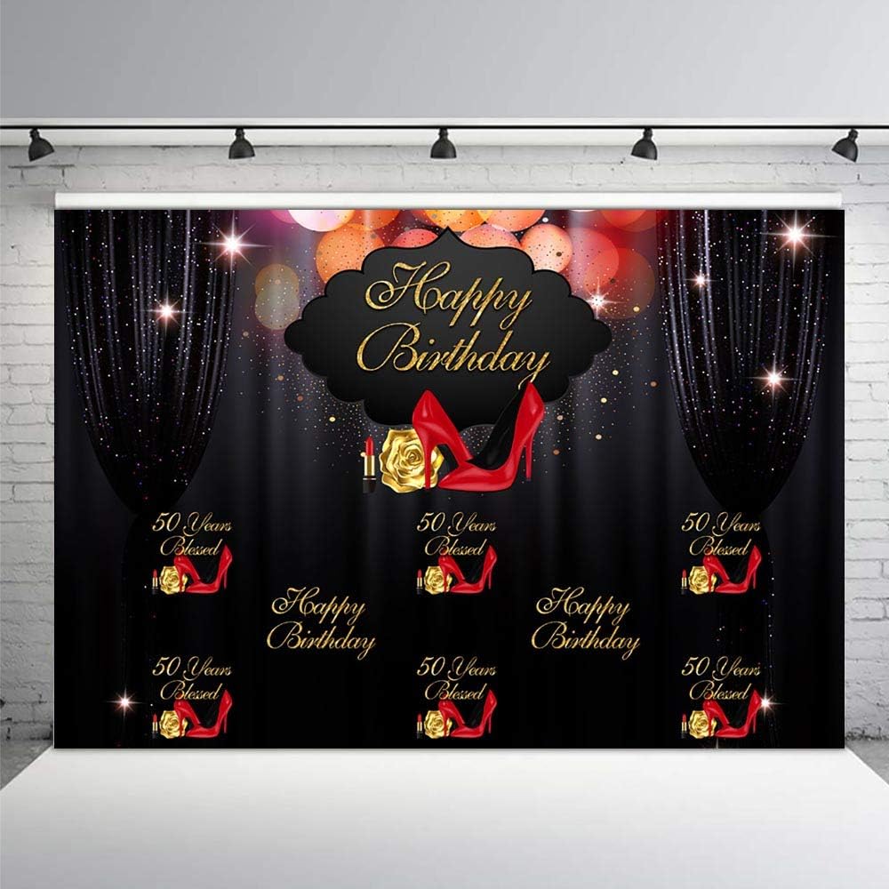 COMOPHOTO 50th Birthday Backdrop High Heel Lipstick Happy 50 Birthday Photography Background Birthday Party Banner Supplies Backdrops
