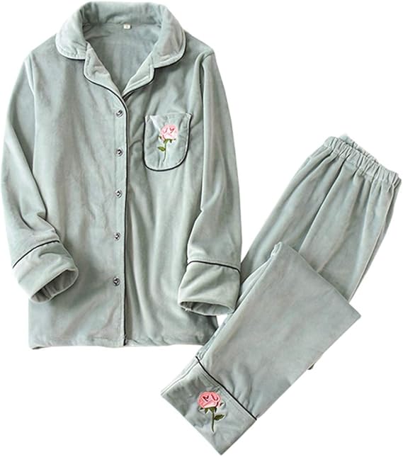 Amazon rdman レディースパジャマ 冬 もこもこ おしゃれ ルームウェア バラ柄 刺繍 前開き 部屋着 上下セット あったか 柔らかい 肌触り良い 女性 プレゼント パジャマ ルームウェアセット 通販