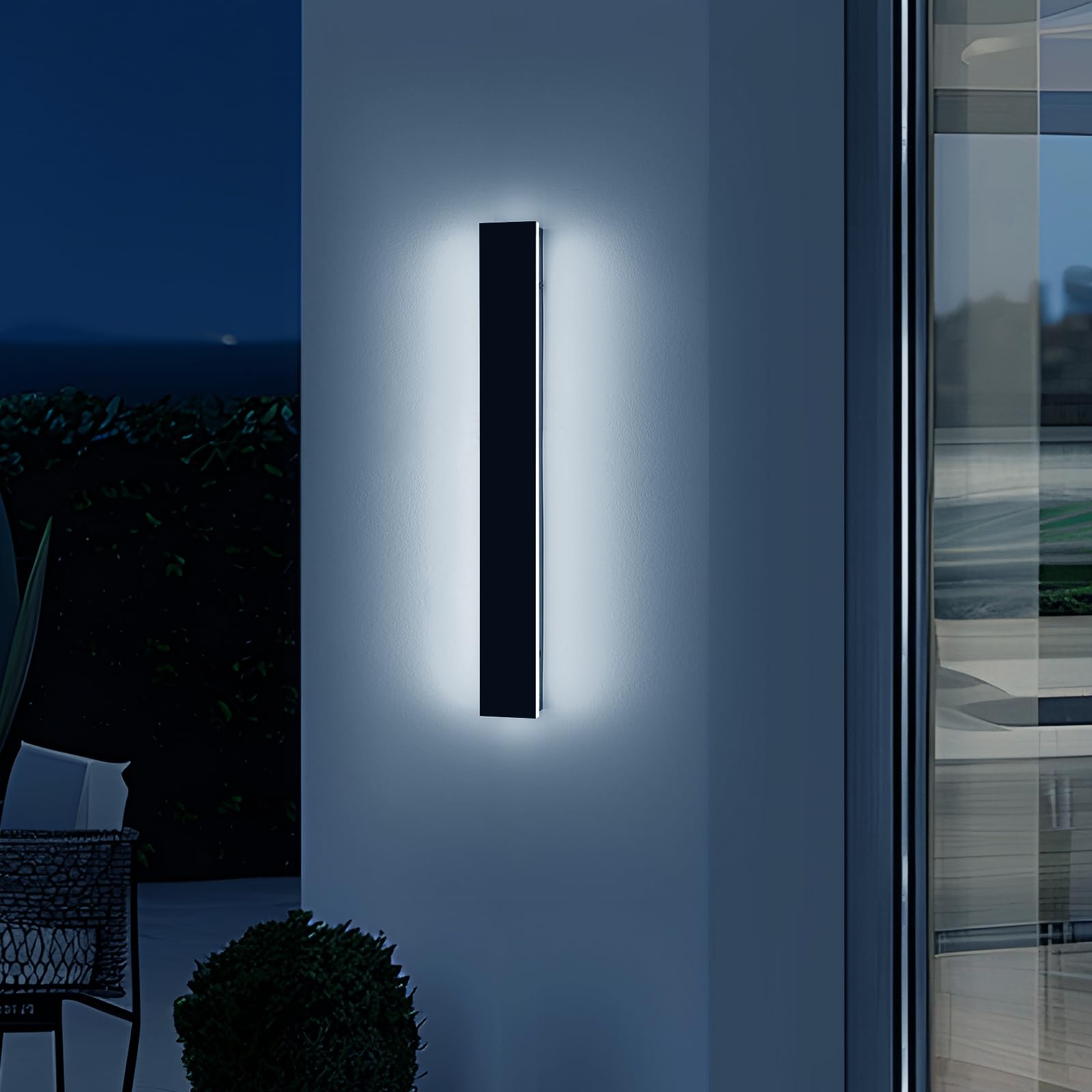 Photo 1 of 31.4inch Outdoor Wall Lights, Modern Outside Linear Wall Light, Dimmable 3000K-6000K, LED Outdoor Lights, IP65 Waterproof, Black Exterior Wall Sconce for House Doorway Patio Garden with Remote Control
