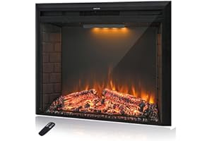 Masarflame 36'' Electric Fireplace Insert, Retro Recessed Fireplace Heater with Fire Cracking Sound, Remote Control & Timer, 750/1500W, Black