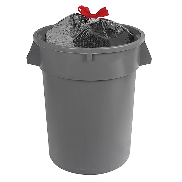 AMAZON BASICS 30 GALLON FLEXTRA STRENGTH MULTIPURPOSE DRAWSTRING TRASH BAGS, 20% POST CONSUMER RECYCLED MATERIAL, TEAR RESISTANT, BLACK, 50 COUNT