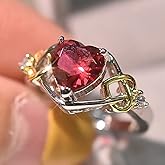 WDIYIEETN Fashion Jewelry Gold and Silver Two-Tone Shiny Diamond Heart-Shaped Ruby Ring Cubic Zirconia Crystal Diamond Ring Eternity Engagement Wedding Band Ring for Women (9)