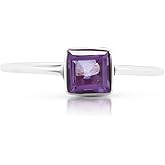 Koral Jewelry Square Amethyst Stone Delicate Ring 925 Sterling Silver Vintage Boho Chic (6)