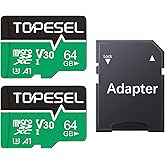 TOPESEL 64GB Micro SD Card 2 Pack with Adapter, High Speed TF Card, Memory Card microSDXC for Camera, Smartphone, Tablet, Dash Cam, Drone, UHS-I, U3, A1, 4K UHD, V30