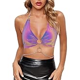 Liliam Women's Reflective Crop Top Metallic Tank Strapless Cami Vest for Party Festival