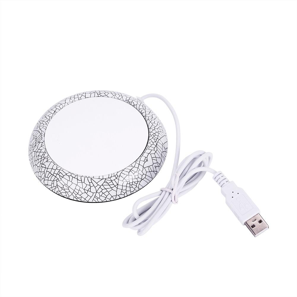 USB Wood Grain Cup Warmer Heat Beverage Mug Mat Home Office Desktop Heated Coffee Tea Mug Pad(White Porcelain)