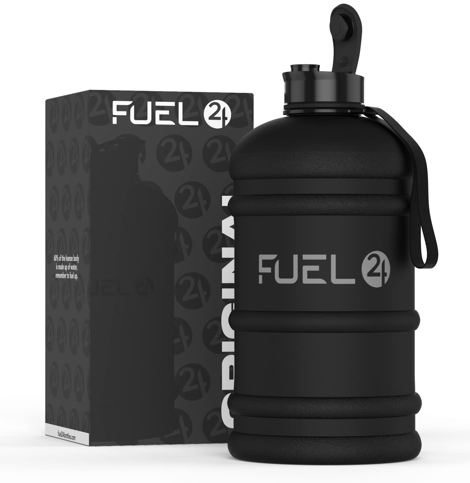 Fuel24 Jug - 2.2 Litre Water Bottle - Extra Strong Flex Material (Plastic) - Drop Proof, Pop or Straw Cap Options - 2.2L Large Gym Sports Bottle, BPA FREE