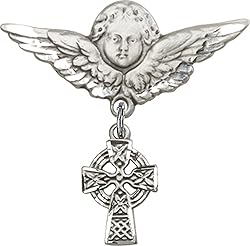 Sterling Silver Baby Badge Guardian Angel Pin with