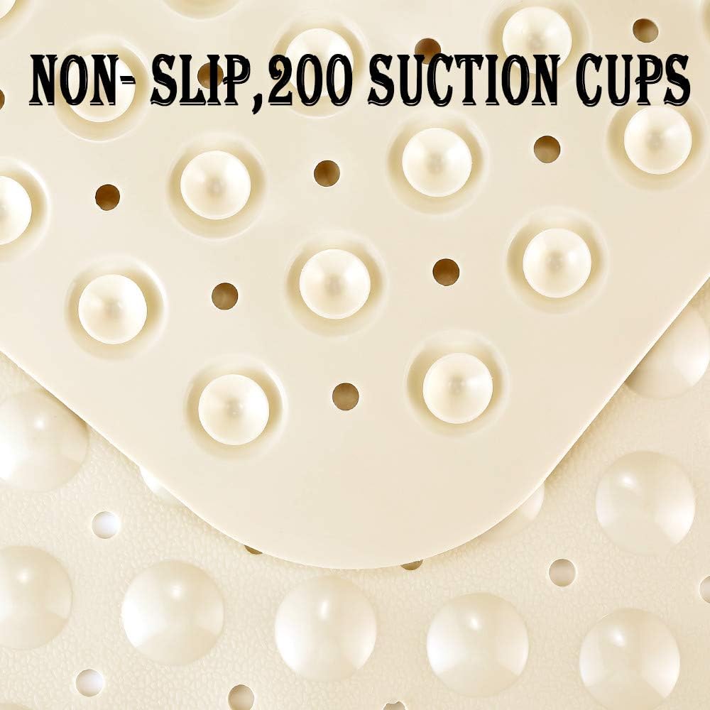 YINENN Bath Tub Shower Mat 40x16 Inch Non-Slip and Latex Free,Bathtub Mat with Suction Cups, Machine Washable Bathroom Mats with Drain Holes (Beige): Health & Personal Care
