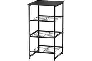 GEORIS Industrial Printer Stand with 4 Tier Shelves, Wood Home Printer Table, Heavy Duty 3D Printer Shelf for Scanner Fax Home Office, Black