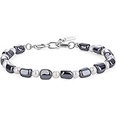GAVU Stainless Steel Beaded Bracelet for Men, Men's Hematite Bracelet Pearl Bracelet for Men