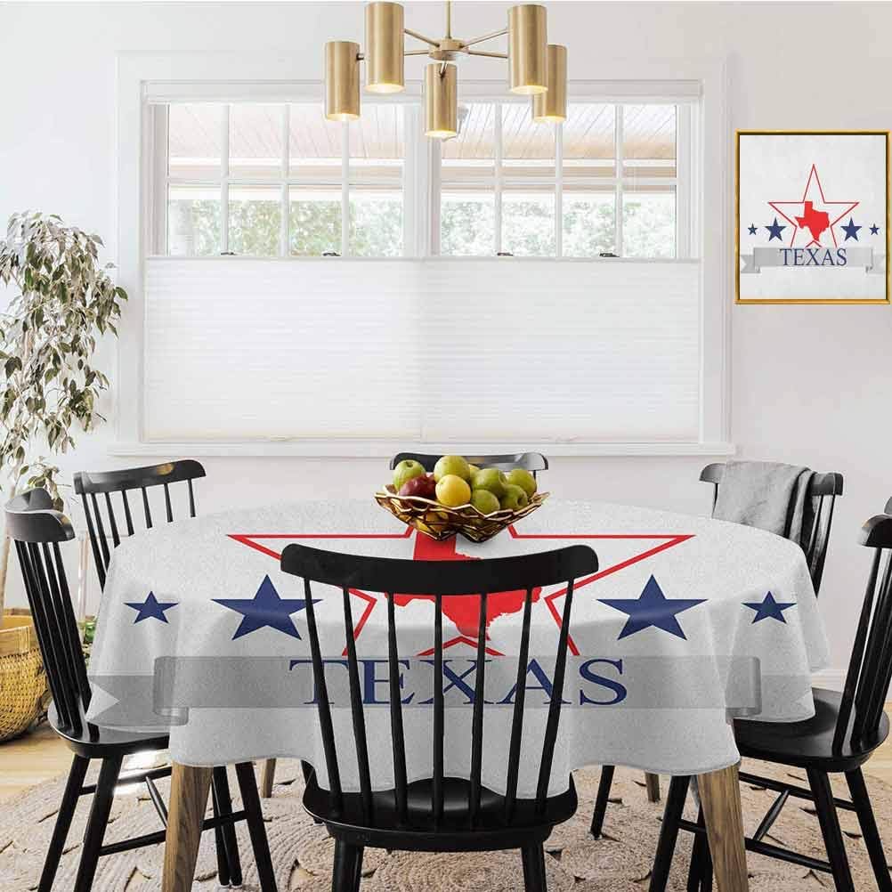 shirlyhome Texas Star Round Outdoor Tablecloth San Antonio Dallas Houston Austin Map with Stars Pattern USA Fitted for Circular Table Navy Blue Vermilion Pale Grey (Diameter 60")