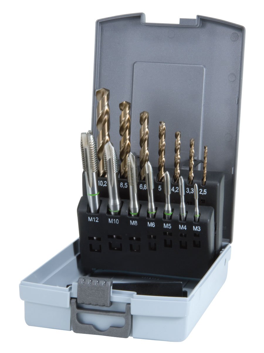 Ruko HSSE-Co 5 Machine Tap Set in Plastic Case, Bright Finish, 14 Pieces, R245051RO