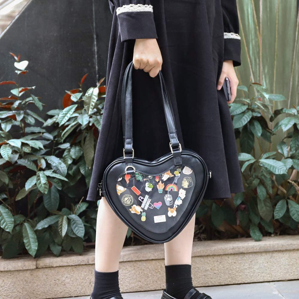 STEAMEDBUN Ita Bag Crossbody Heart Shaped Purse for Anime Pins Display