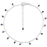 Yanara Gemstone Anklets Ankle Bracelets for Women Natural Birthstone Silver Plated Handmade Jewelry in 8.5”+1.5” inch Chakra Crystals and Gemstones Gifts for Her Girls