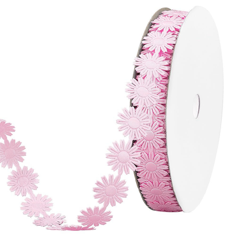 PH PandaHall 20 Yards Pink Flower Trim Ribbon, 17mm/0.6'' Decorative Lace, Polyester Sewing Trim, Embroidery Lace Decorative Crochet Trimming for Dress Wrapping Wedding Home Decoration Party