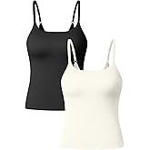 OQQ Women's Sports Bra 2 Pack Built in Bra Adjustable Strappy Workout Top Yoga Tank with Removable Pads