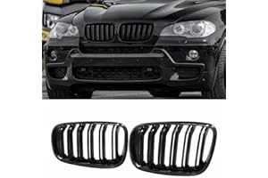 MAXDOM LLC MAXDOM Replacement Front Upper Grill Fit for BMW (2007-2013) X5 E70 (2008-2014) X6 E71 – Gloss Black Double Slats ABS Grille