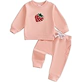 Amnnchya Toddler Clothes for Baby Girls Cute Strawberry Long Sleeve Sweatshirt Pants Girls Warm Fall Winter Outfits Set