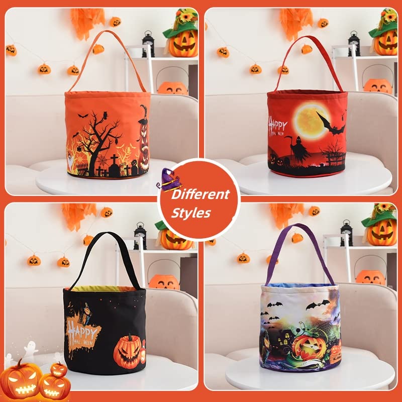 Halloween Trick or Treat Bags, Halloween Tote Bags with Light, Glowing Pumpkin Candy Buckets for Kids, Reusable Halloween Goodie Bags Gifts Wrapping for Halloween Party Favor Supplies (Orange)