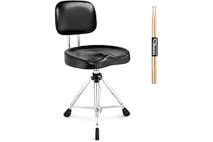 Ktaxon Drum Throne with Backrest, Butt Shape Seat Height Adjustable Drum Stool Heavy Duty Chair with Drum Sticks for Adult Drummers, Large (Black)