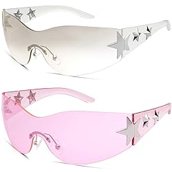 Haqptul Rimless Y2K Sunglasses Star Wrap Around