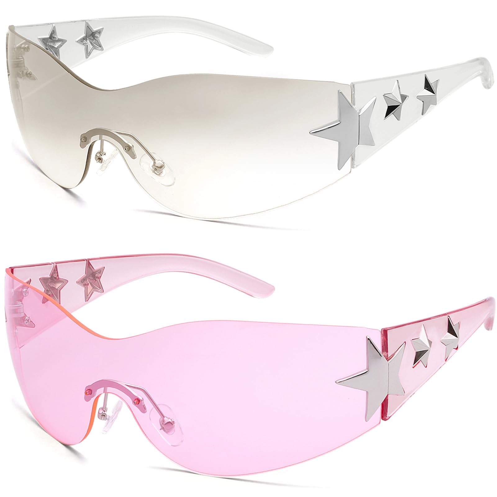 Haqptul Rimless Y2K Sunglasses Star Wrap Around