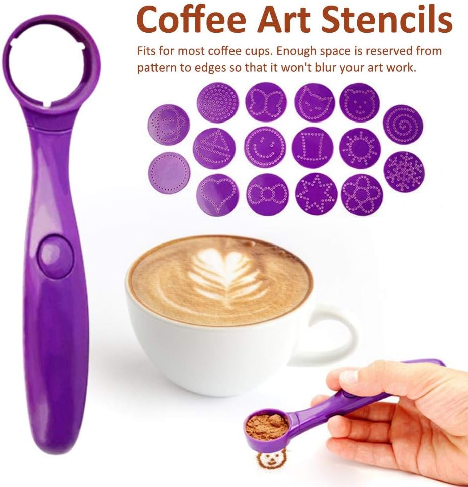 TODAYTOP 17 Pcs Coffee Latte Art Stencils DIY Decorating Cake Cappuccino Foam Tool Coffee Art Stencils  Latte Art Pen for All Kinds of Mousse Birthday Cake Coffee