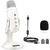 ZealSound USB Microphone,Quick Mute Noise Cancel for Phone Computer PC PS5,Gaming Microphone with Gain Control,Echo Monitor Volume Adjust for Streaming Vocal Recording ASMR Podcast Video K66 White