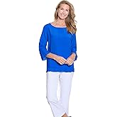 MULTIPLES Women's 3/4 Sleeve Scoop Neck Ruffle Hi-lo Button Back Top