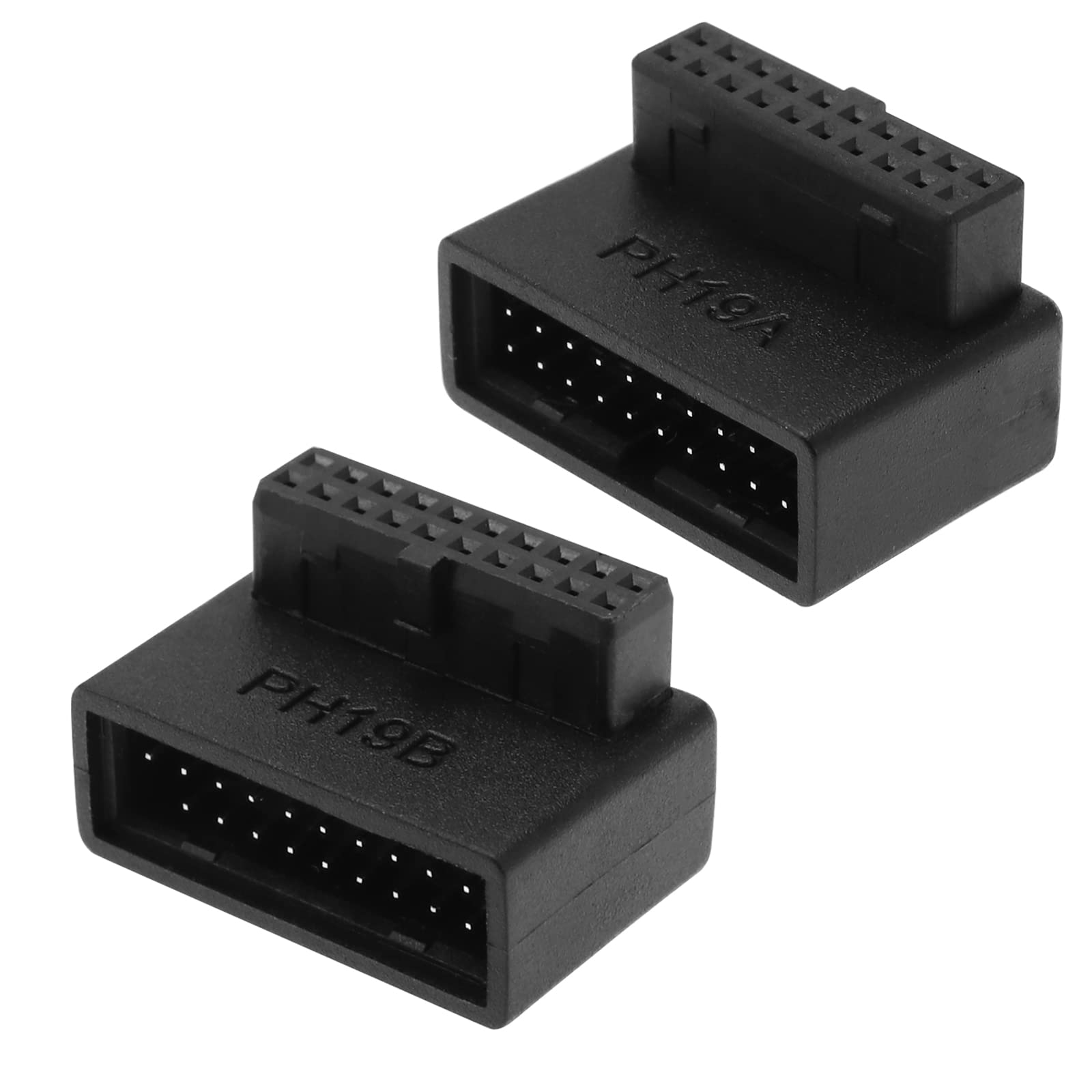 ECSiNG 2PCS USB 3.0 19/20 Pin 90 Degree Adapter Male to Female L Turn Right Angle Socket for Computer Motherboard (1 Up Angle & 1 Down Angle)