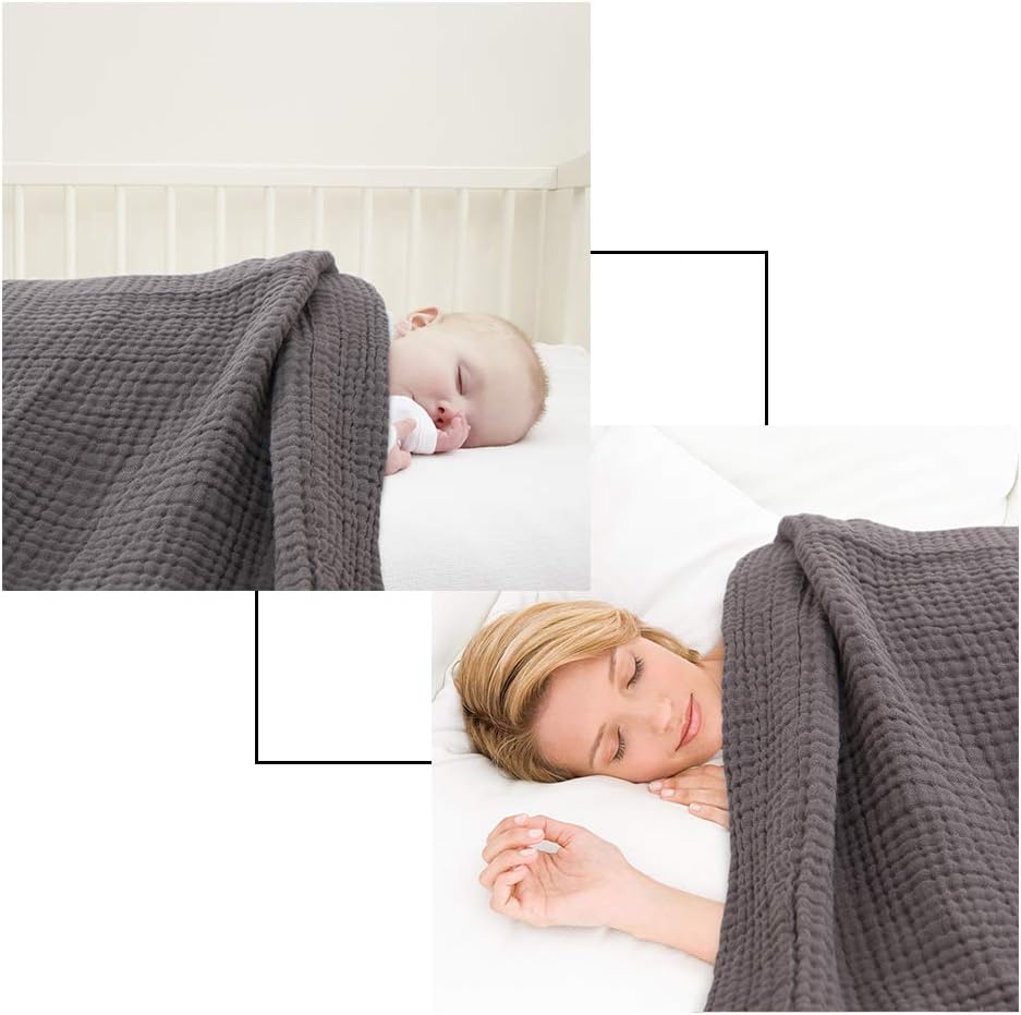 EMME 100% Cotton Muslin Blankets for Adults 4-Layer Breathable Muslin Throw Blanket Pre-Washed Lightweight Bed Blankets Soft Cotton Blanket All Season (Grey, 55"x75"): Home & Kitchen