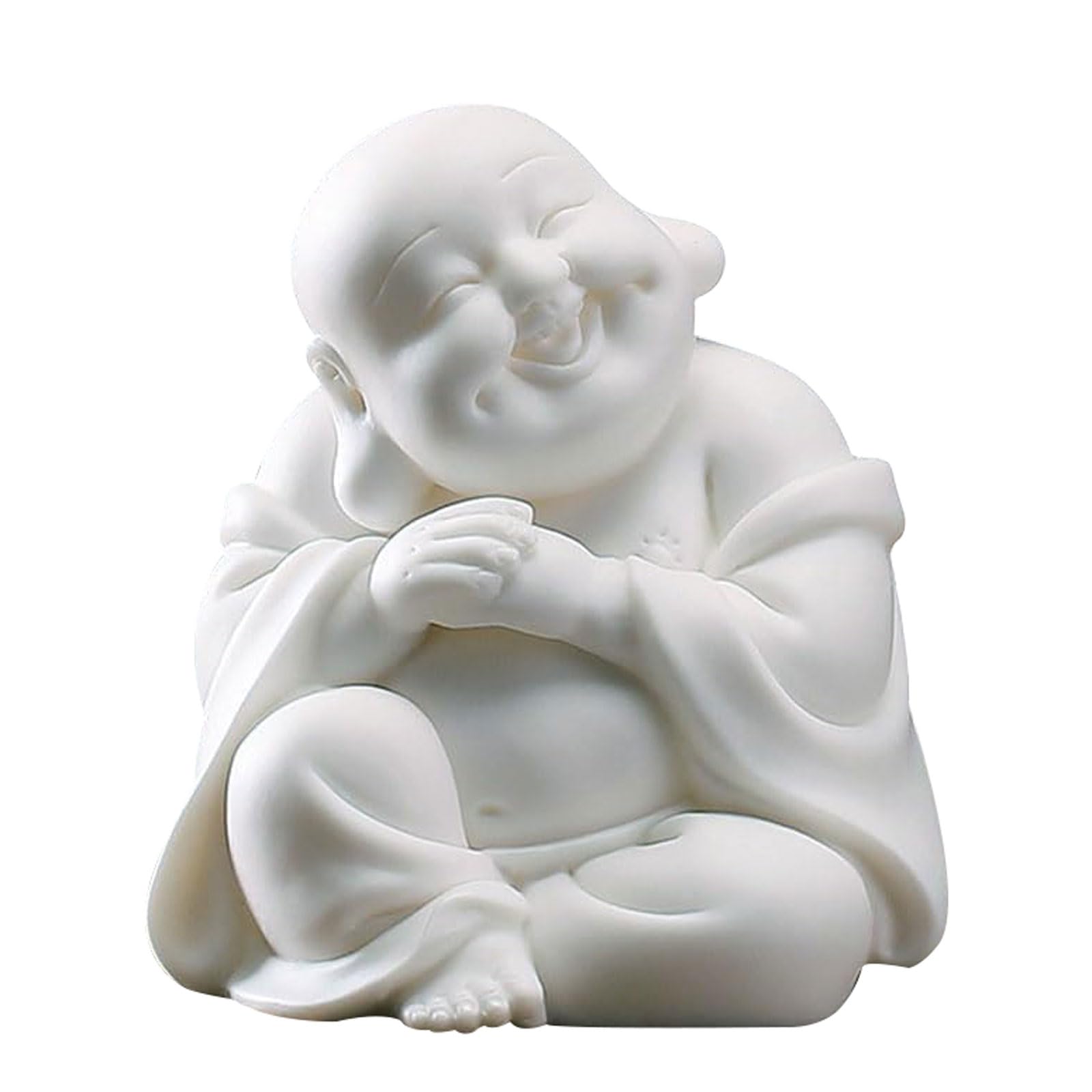 DFJLWKE Laughing Buddha Statue,Cute Maitreya Buddha Statue, Ceramic Fengshui Figurine Attract Wealth Lucky Ornament for Car,Home,Office,3.7Inch